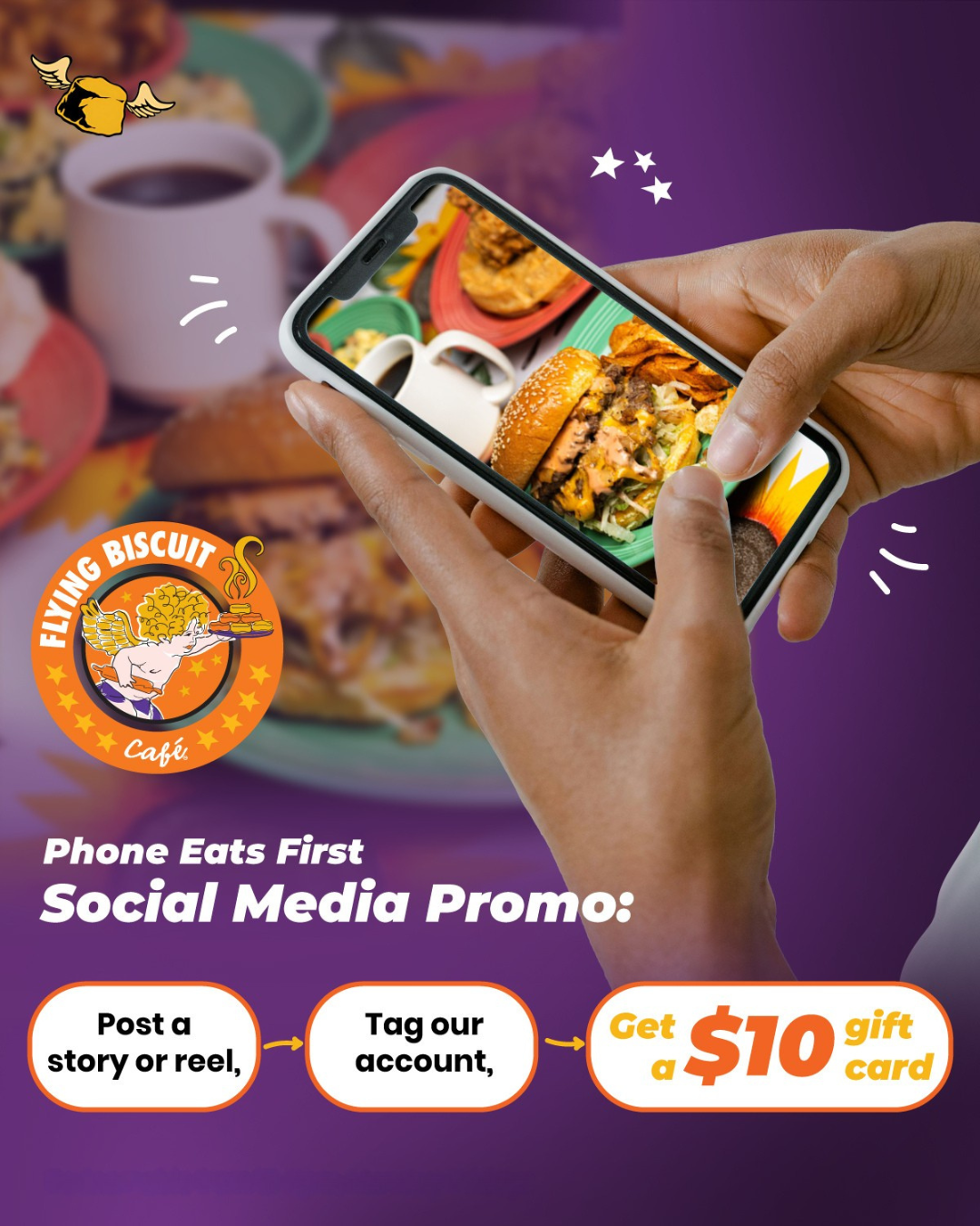 Phone Eats First Promo - Post a story or reel and get a $10 gift card limited time